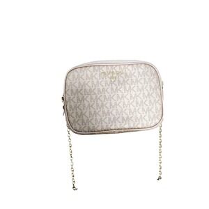 Michael Kors Rose Gold Signature MK Monogram Crossbody Camera Bag Gold Hardware